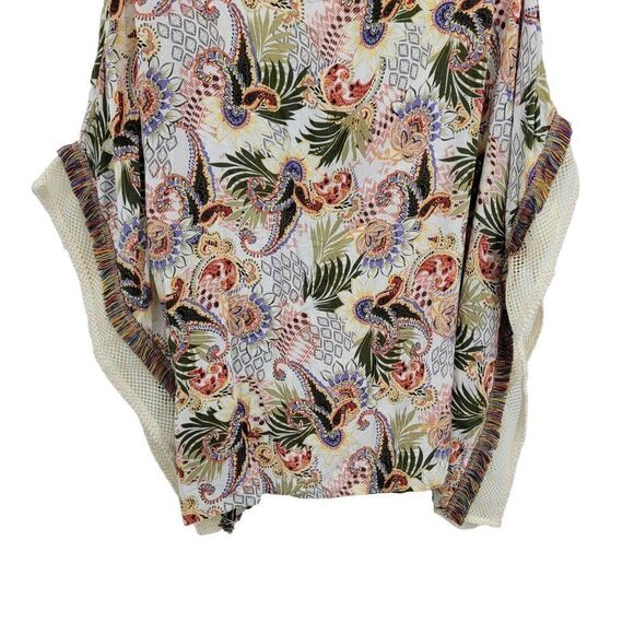 Chico's Multi-Print Poncho Top Blouse S/M Multicolor Oversized Fringed Boho - Picture 7 of 15